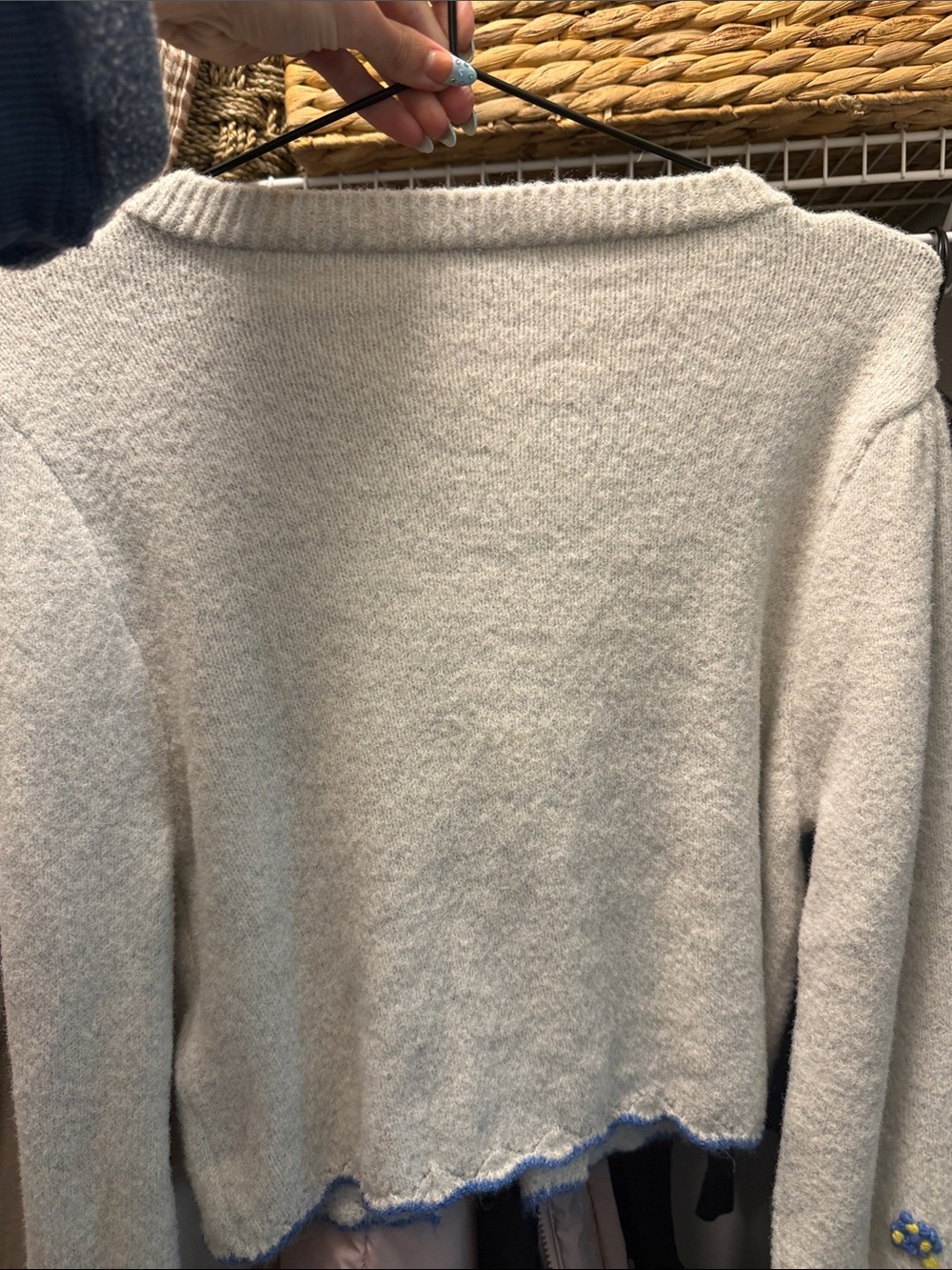 Cozy Light Gray Floral Cardigan Sweater - Picture 4 of 6